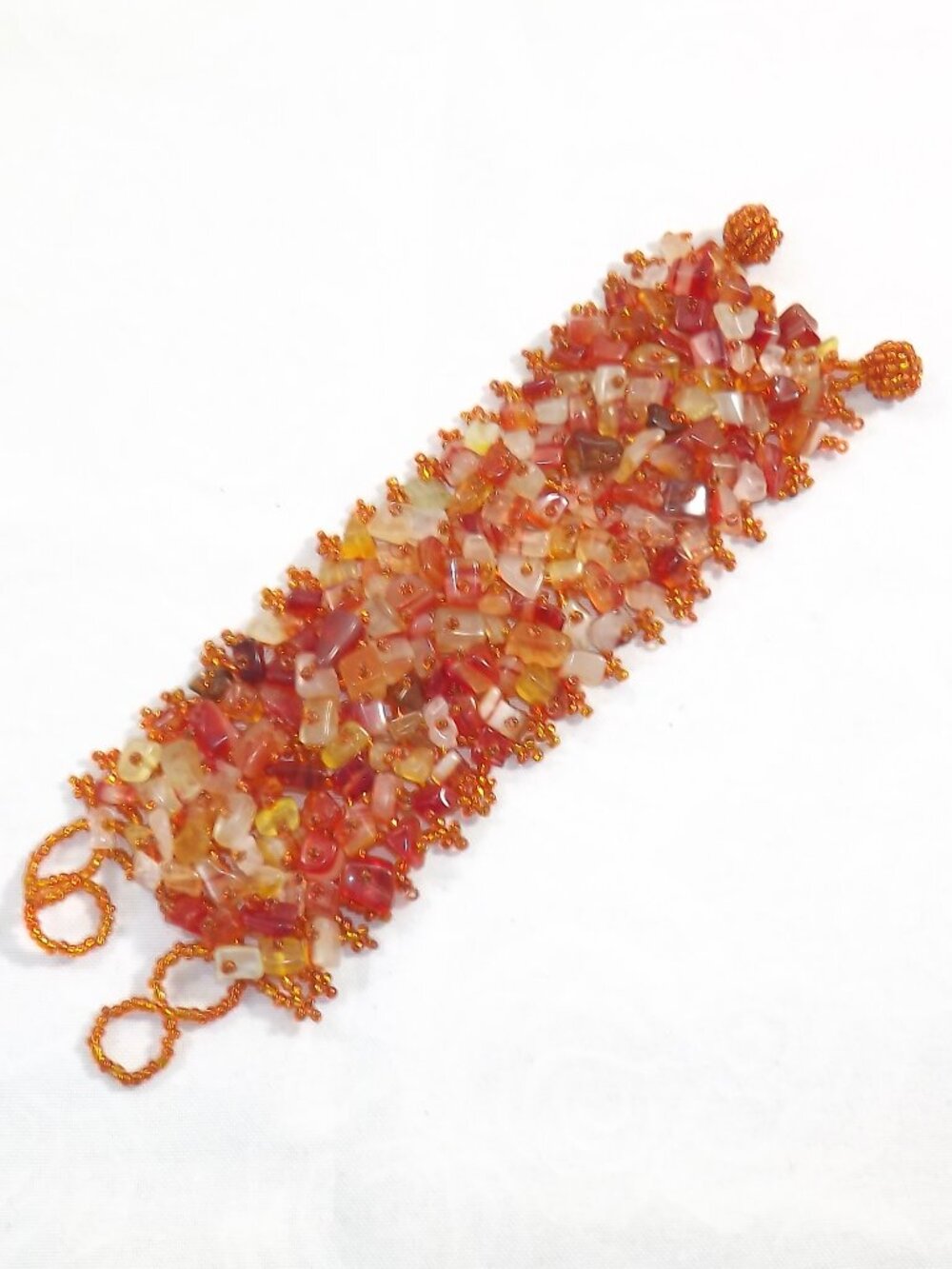 Handcrafted Orange Multi-Stone Beaded Statement Bracelet